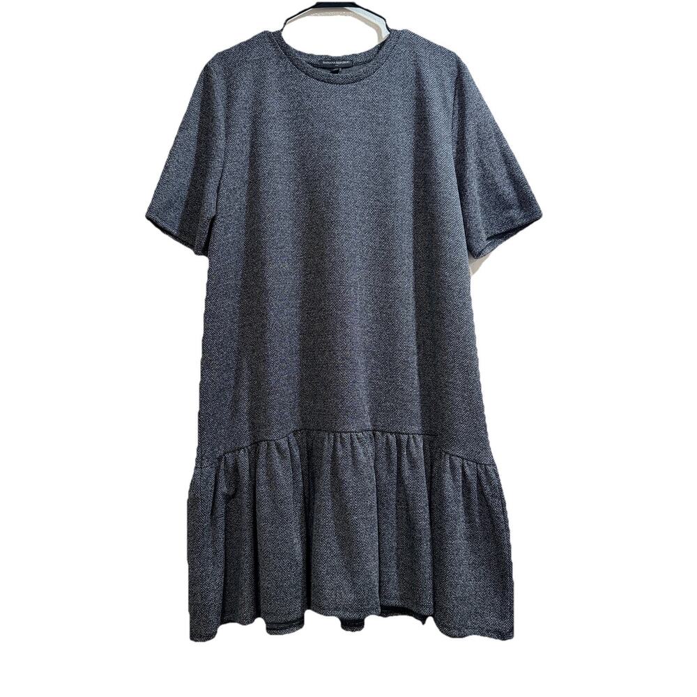 Banana Republic Herringbone Drop Waist Flounce Mini Dress Black Gray Womens XL